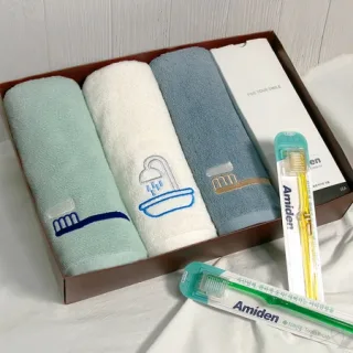 [송월] 수건 칫솔 선물세트 (욕실칫솔세면타올3P+아미덴칫솔6P)+쇼핑백