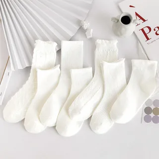 룩앳걸 여성 소프트 7종 중목 예쁜 여학생 흰 양말세트