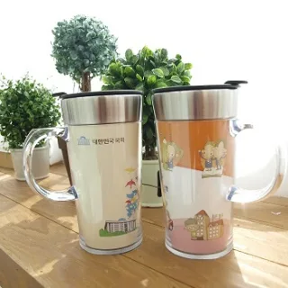 국산 스텐 슬림 손잡이 속지 텀블러