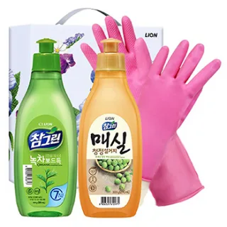 유기농 참그린300용기 매실300용기 고무장갑32cm 