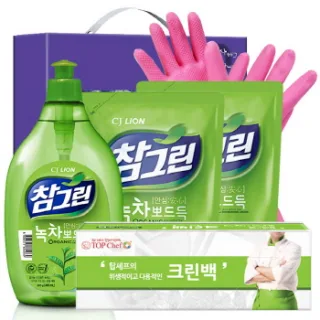 유기농 참그린500용기 녹차300리필2P 크린백 고무장