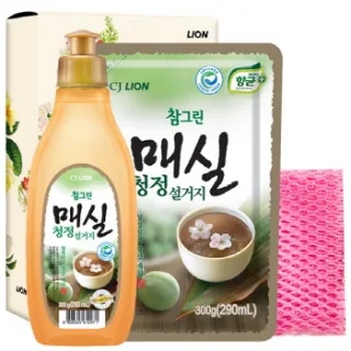 친환경 참그린매실300용기 매실300리필 망사수세미 3종