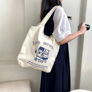 아이스크림,블루베리잼 캔버스 에코백 아이보리색 (37*36cm)					
