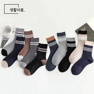 생활더봄 삼오선 라인 중목양말 (10켤레)
