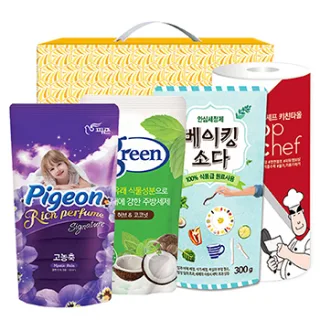 피죤 그린주방세제 베이킹소다300리필 키친타올 4종