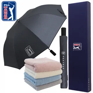 PGA 2단자동 블랙메탈 우산+200g 코마사타올 세트