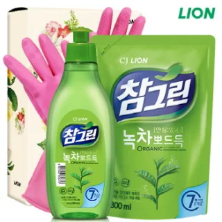 유기농 참그린300용기 녹차300리필 고무장갑32cm 