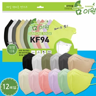 KF94 신형 숨이원 새부리형 마스크 12종 컬러혼합 대형 중형 12매입