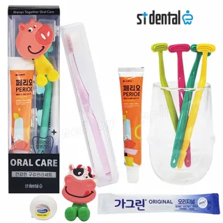 오랄케어 큐빅 크리스탈칫솔+캡+페리오치약+ST혀클리너+