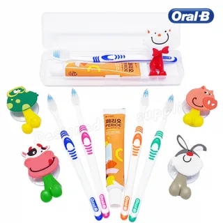 캐릭터 칫솔걸이+오랄비 고탄력 칫솔+페리오치약 세트 (