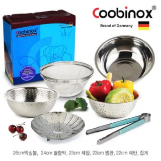 쿠비녹스 믹싱볼 쌀함박 채망 채반 찜판 집게 6종세트