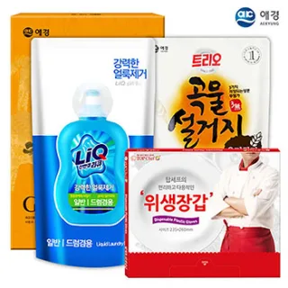 애경 리큐 곡물설거지300리필 정사각위생장갑 3종