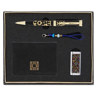 한글볼펜+한글자개USB+완자문 소가죽명함지갑