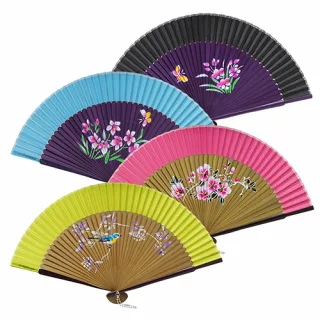 꽃나비 실크천(기성) 전통부채 (볼체인)