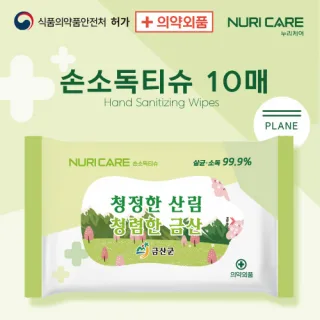 누리케어 손소독티슈 10매 (40g) 연두