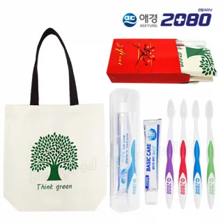 선물세트_에코백_애경2080칫솔+2080치약세트 3종