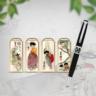 제이메타 S1 골드 풍속화 자개USB 볼펜 세트 4GB