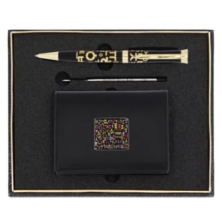 한글볼펜+리필심+한글자모음자개소가죽명함지갑