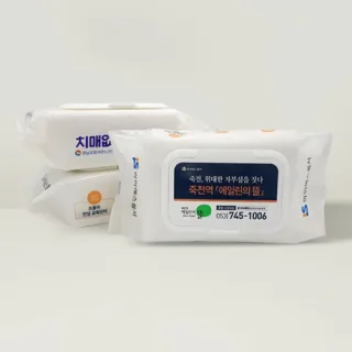 대용량 소량독판 비닐칼라인쇄형 물티슈 100매 (45g