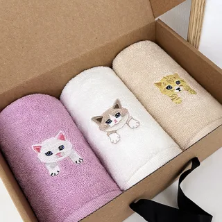 야옹프렌즈 세면타올 130g 3매 선물세트 (크라프트)