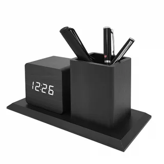 LED블랙 우드 펜꽂이시계 D1020