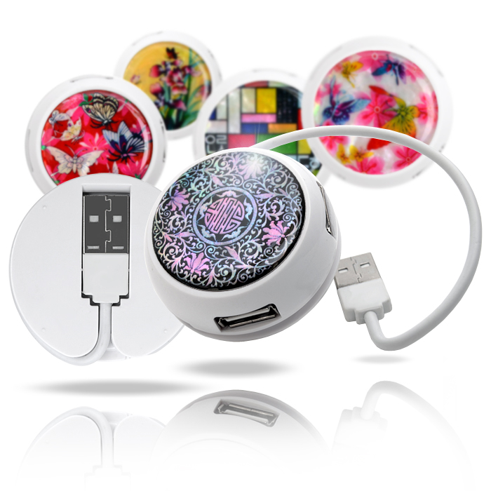 [JS-600-1] 자개문양미니원형 USB 허브+연장케이블