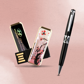 제이메타 S4 골드 사군자 자개USB 볼펜 세트 4GB