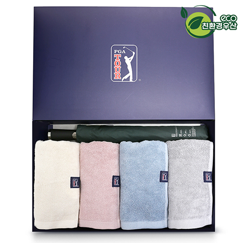 PGA 친환경그린 2단자동우산 + 200g코마사타올 4P세트(대)