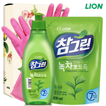 유기농 참그린300용기 녹차300리필 고무장갑32cm 3종