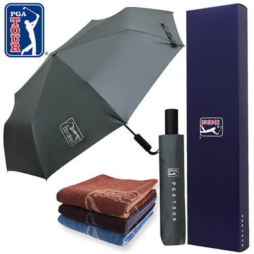 PGA 친환경그린 3단완전자동 우산+170g죽사타올세트