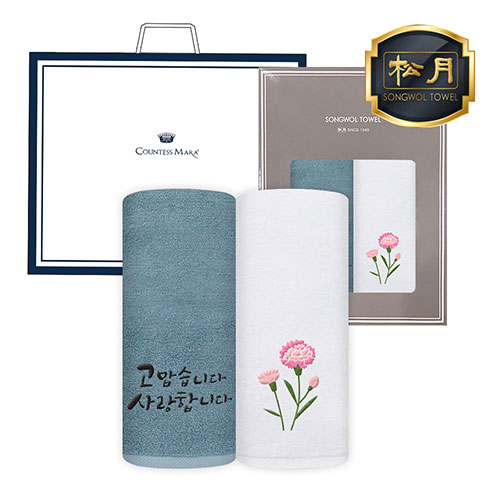 (가정의 달 자수) 호텔항균 150g 타올 2P 세트 (쇼핑백)	