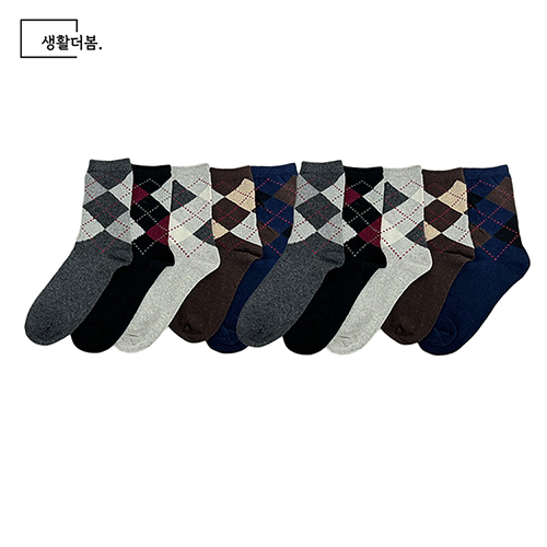 생활더봄 남자 아가일 베이직 중목양말 10켤레