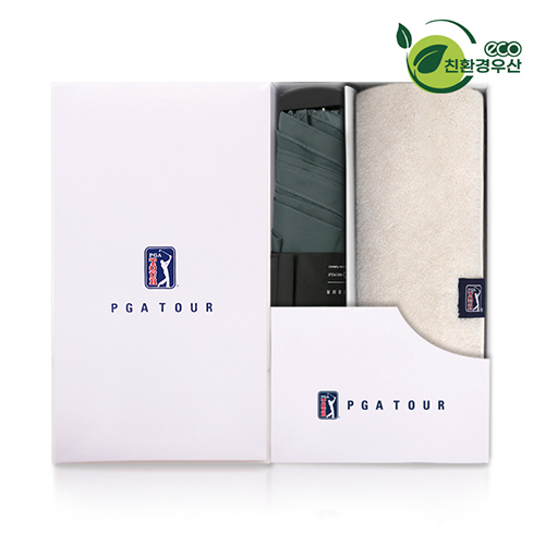 PGA 친환경그린 3단수동 사각스키니 우산+200g코마사타올세트