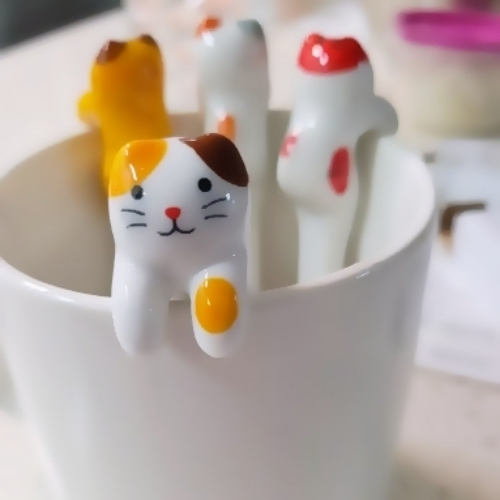 고양이 세라믹 티스푼