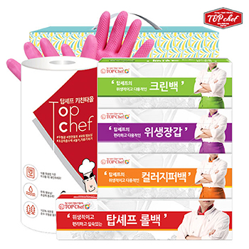 고무장갑32cm 롤백100매 크린백3종 키친타올 6종 