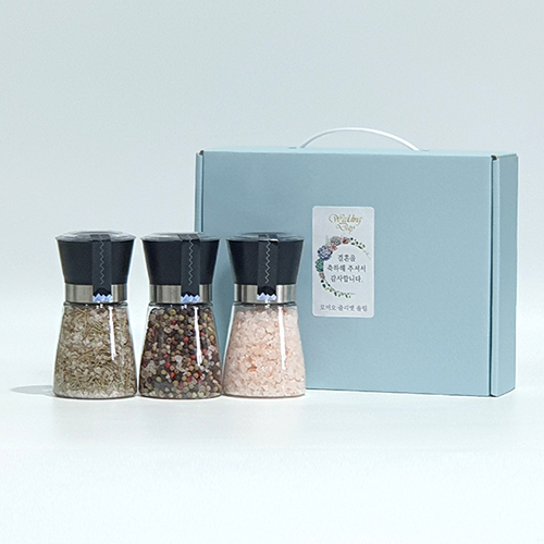 핑크솔트210g+로즈마리175g+4색후추160g 그라인더 3P세트S