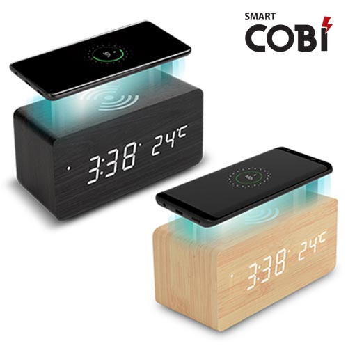 스마트코비 R1299 LED우드탁상 무선충전시계_인쇄,