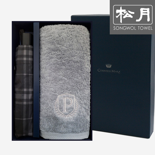 송월 SW 3단 모던체크 우산1p+프레스티지 항균코마40수 타올 180g