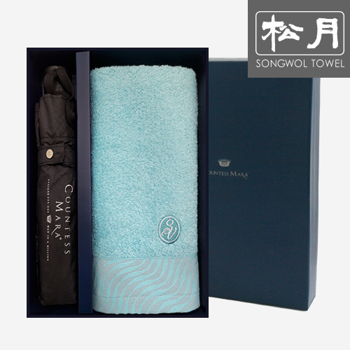 송월 CM 3단폰지 우산1p+샤보렌물결 160g 타올1